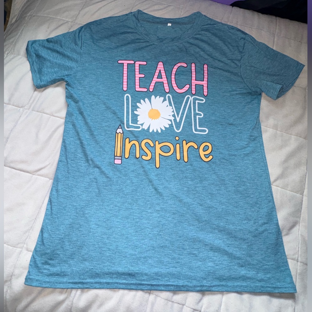 Blue Graphic Tee with Teach Love Inspire Print